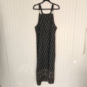 CAROL ANDERSON Vintage 100% Linen Black Cream Print Maxi Dress size Medium